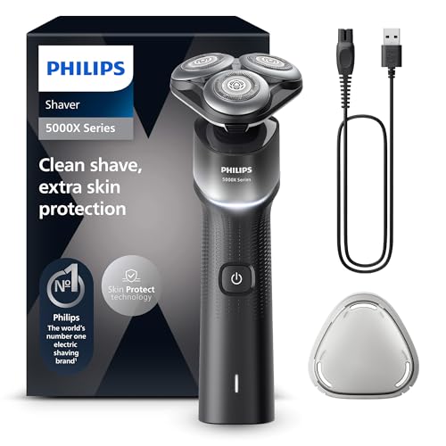 Serie X5000 Afeitadora Eléctrica Hombre, Máquina de Afeitar Barba, 27 cuchillas, Cuida la piel, Cabezal flexible 360º, 50min de uso, En Seco y Húmedo, Recargable, X5004/00, Plata