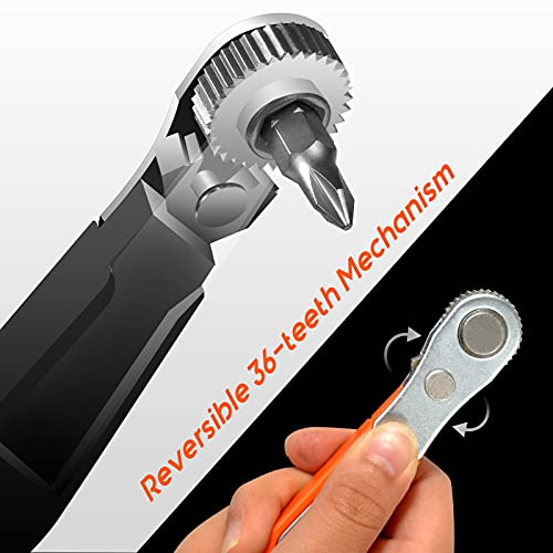 TEKPREM 1/4 Mini Ratchet Wrench Screwdriver Bit Set with Small Low Profile Ratchet Driver Handle and 7-Piece Torx, Phillips & Flathead Multi Bit Sets