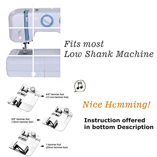 Windman 3 Sizes Wide Rolled Hem Pressure Foot Sewing Machine Presser Foot Hemmer Foot Set 1/2 Inch, 3/4 Inch, 1 Inch Low Shank Sewing Machine Presser Foot for Brother Singer