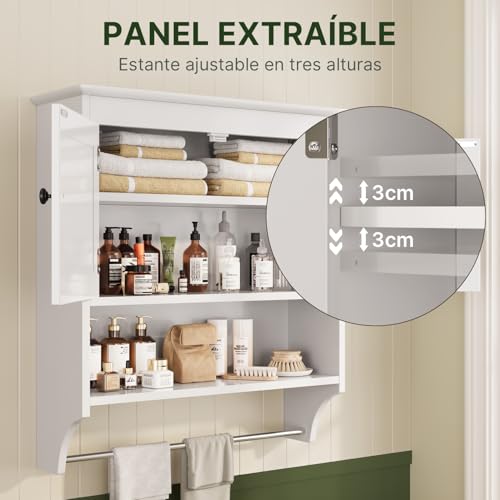 FL FASHION LEADER Armario de baño montado en la Pared con Puertas, Armario Colgante de Madera con Puertas y estantes sobre el Inodoro, gabinete de Pared de baño Blanco