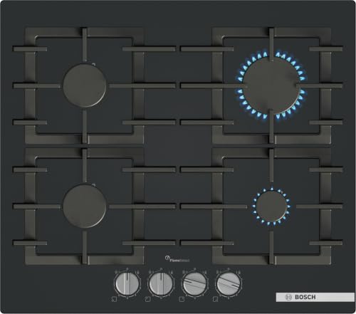 Bosch PPP6A6I40, Series 6, Gas Hob, 4 Burns, 60 cm, Black Tempered Glass
