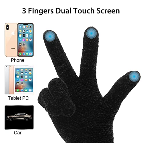ViGrace Winter Touchscreen Gloves for Women Chenille Warm Cable Knit with 3 Touch Screen Fingers
