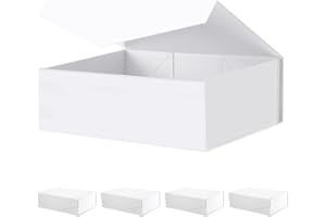 JINGUAN Large White Collapsible Gift Boxes with Magnetic Closure Lids 13.5x9x4.1 Inches, Bridesmaid Proposal Boxes, Rectangle Present Boxes (Glossy White, 5 Pack)