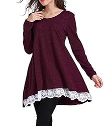 Sanifer Women's Lace Long Sleeve Tops Long Tunic
