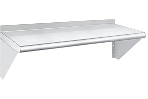 HARDURA RESTAURANT EQUIPMENT HARDURA Stainless Steel Shelf 12" x 36", 230lb Commercial Shelves Wall Mount Metal Shelving with Backsplash and Brackets for Kitchen, Restaurant, Laundry Room and Home