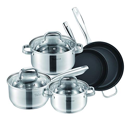 Velaze Cookware Sets, 8 Piece Stainless Steel Pots and Pans Sets