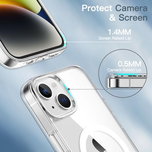 JETech Funda Magnética para iPhone 14 6,1 Pulgadas, Compatible con MagSafe Carga Inalámbrica, Carcasa Bumper Teléfono Antigolpes, Parte Trasera Transparente Anti-Arañazos (Transparente)