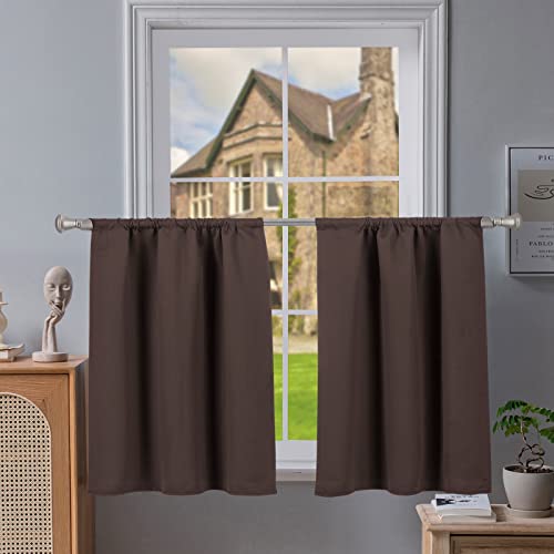 Beda Home Blackout-Tiers for Small-Window-Thermal-Insulated-Room-Darkening-Rod-Pocket-Short-Window-Curtain-Tiers for Kitchen-Living-Room, Set-of-2 Panels (Brown, 26 X 24)