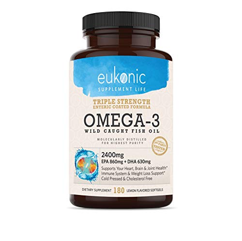 Omega-3 Wild Caught Fish Oil 2400 mg, Triple Strength EPA 860 mg + DHA 630  mg, 180 Softgels, Lemon Flavored, Burpless, Enteric Coated, for Heart and  Joint Health, Mood Support, Leaner Body | Pricepulse