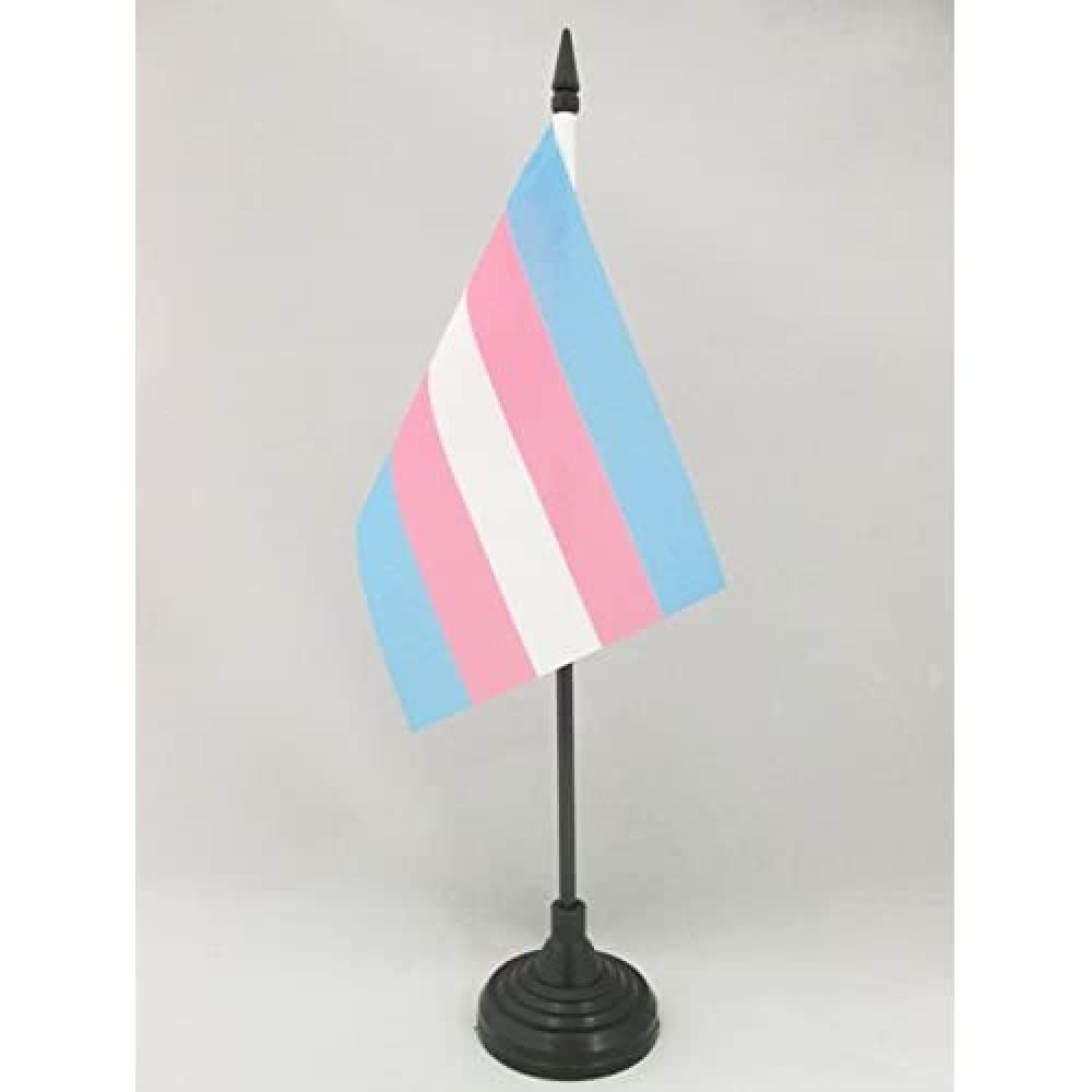 AZ FLAG - Transgender Table Flag 4'' x 6'' - Rainbow Office Mini Banner 100% Polyester 15 x 10 cm - Mini Desk Flag with 10'' Pole and Black Plastic Base