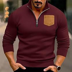 Mens Quarter Zip Pullover Vintage Fashion Long