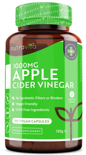 Apple Cider Vinegar 1000mg - 180 Vegan Capsules Made from UK Grown Apples - 90 Day Supply - Premium Quality Supplement - Made in The UK by Nutravita