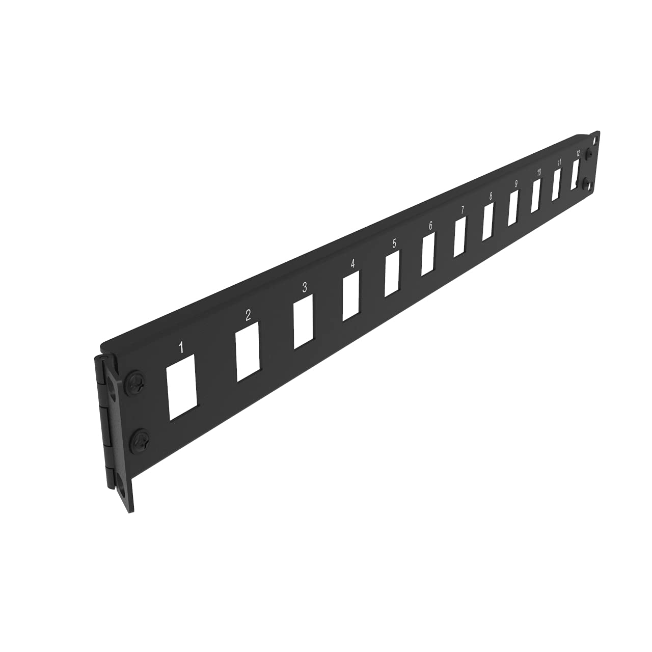 Jingchengmei 12-Port Blank Keystone 1U Hinged Blank Patch Panel, 19" Rackmount (H1UKS12H, Black)