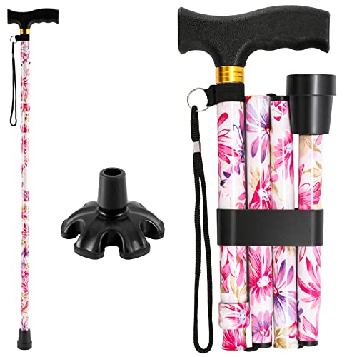 All Terrain Walking Cane for Man/Woman - Adjustable Shock Absorption Cane with Floral Surface Print, Canes for Women, Canes for Women for Stability - Lightweight Senior Balance Support Cane