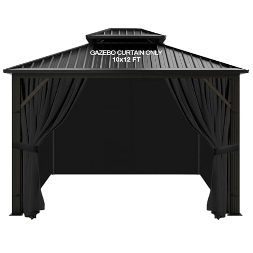 slashome 10'x12' Gazebo Curtains Outdoor Waterproof, Black Universal Replacement Curtain 4-Panels, Sidewalls with Zipper for Garden, Patio, Yard (Only Curtains)