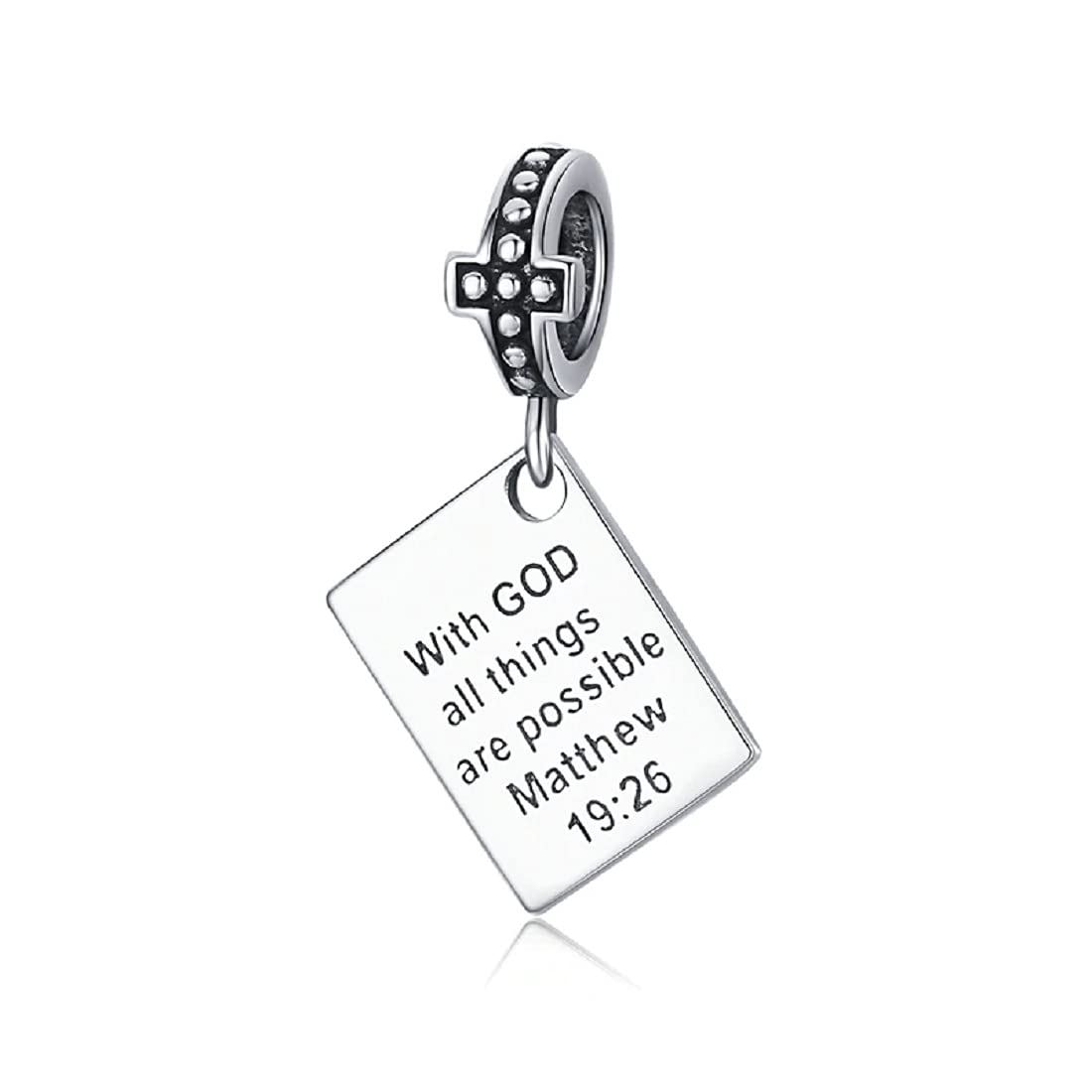 FeatherWish Cross Holy Bible Crucifix Charm 925 Sterling Silver With God Family Friend Love Dangle Pendant Fits And Compatible With Pandora Bracelets Gift Mum Sister Wife (With God)