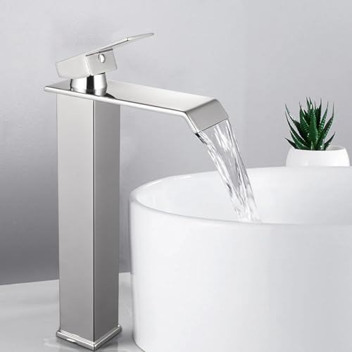 SOLVEX Monomando para Lavabo, Grifo para Lavabo de Baño, Llaves para Lavabo de Baño, Mezcladora para Lavabo Baño con Líneas de Suministro, Grifo de Baño Cascada, Acabado Cromo Espejo, SP-10054
