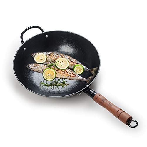 ZhenSanHuan Cast Iron Woks and Stir Fry Pans, No Coating, Induction
