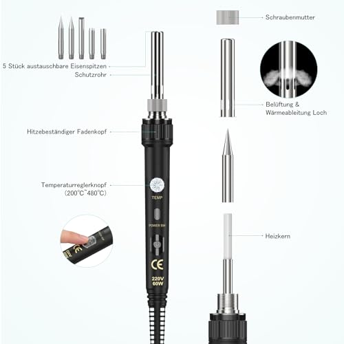 Pyrography Burner & Pyrography Soldering Iron Set - 54-in-1 Wood Burner for Engraving, 60 W, 200-480 °C, Brennpeter for Wood, Engraving Device, Burning Pen - Ideal for Professionals & Hobbies