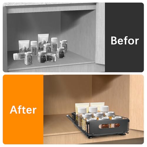 ELEPRUC Telescopic Drawer, Removable Cabinet Organizer, Closet Organizer Drawer Organizer, No Drilling or Nailing, Removable Tray Cupboard 37.5 x 24.5 x 10 cm Black