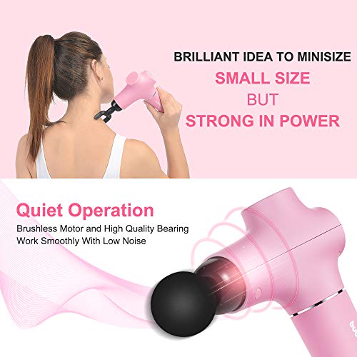 Dexinoe Muscle Massage Gun , Power Cordless Handheld Electric Massager Portable Lightweight (375g), Deep Tissue Percussion Massagers for Full Body Muscle Recovery and Pain Relief Rechargeable (Pink)