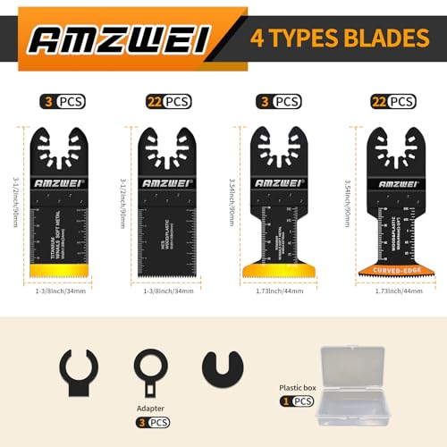 AMZWEI 50PCS Oscillating Tool Blades, Professional Universal Titanium Multitool Blades for Wood Metal, Quick Release Compatible with Dewalt Ryobi Milwaukee Rockwell Fein