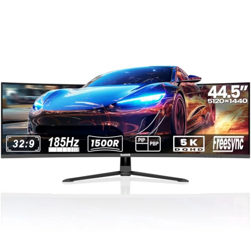 Gawfolk 44,5 Zoll Curved Gaming Monitor 185Hz DQHD 5120x1440 UltraWide PC Bildschirm 1500R Gaming Bildschirm, VA, Eingebauten Lautsprechern, Adaptive