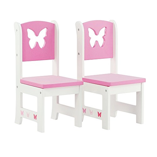 18 Inch Doll Furniture | Lovely Pink and White 2 Chair Dining Set with Beautiful Butterfly Motif | Fits American Girl Dolls