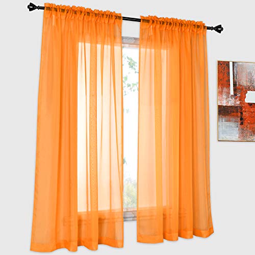 DONREN 2 Panels Solid Color Orange Sheer Curtains Elegant Rod Pocket Window Voile Panels Drapes for Bedroom Living Room (52X45 Inches)
