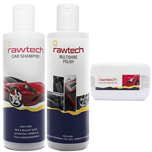 Rawtech Car Care Combo (Car Shampoo/Multineshine Polish 250ml Each/Extrashine Wax(200gm) COAC007