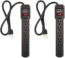 AmazonBasics 6-Outlet, 200 Joule Surge Protector Power Strip, 2 Foot, Black - Pack of 2