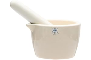 United Scientific™ Ceramic Mortar and Pestle Set - 70mL Capacity, 2.75" Diameter Pill Crusher - Deep Form Grinding Bowl with Pour Spout, Unglazed Pill Grinder Surface for Kitchen or Lab Use
