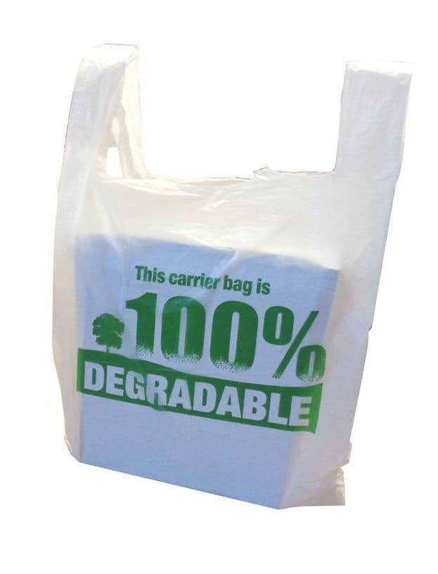 Eco Friendly Plastic Bags White Vest Carrier Bags 100% Degradable - Jumbo Size 13 x 19 x 23" Sterling Bargains (300)