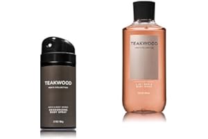 Bath & Body Works - Teakwood - Deodorizing Body Spray and 2 in 1 Hair and Body Wash - Gift Set