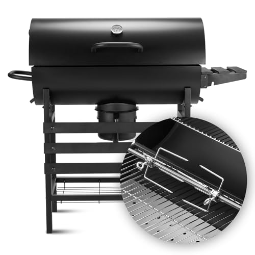 TEENO Charcoal Barbecue with XXL Cooking Grill, Anti-Burning Gloves, Thermometer, Ash Tray, Adjustable Vent, Large Barbecue (Upgraded with Chicken Grill)
