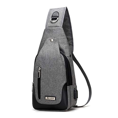 Sling Bag Chest Shoulder Backpack for travelling everyday use for men women with USB charging port Crossbody Business Casual also suitable for cyclists (Grey)