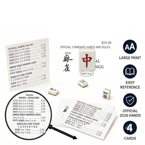 COKNUMBER 2026 Mahjong Cards Official, 4 Pack American Mahjong Cards, Large Print Easy-to-Read Reference Cards for NMJL Players, Mahjong Clubs, Game Groups and Tournaments