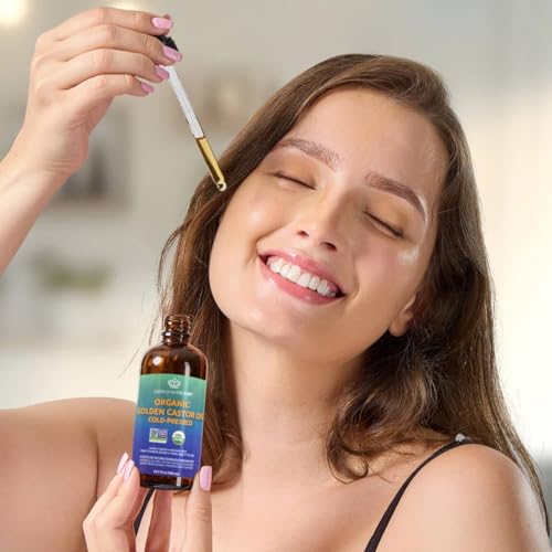 QUEEN OF THE THRONES Organic Golden Castor Oil - 500mL (16.91 Fl Oz (Pack of 1)) | 100% Pure & Expeller Pressed for Hair, Skin & Digestion | Hexane Free | USDA Certified
