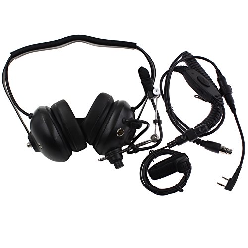 Tenq Military Professional Noise Cancelling Overhead Headset Earpiece Boom Microphone with PTT for 2-pin Kenwood Nexedge Hytera Puxing Wouxun Radio