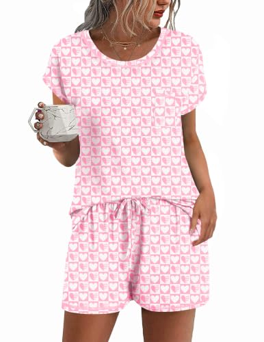 Ekouaer Womens Pajamas Sets Short Sleeve Tops and Shorts Pjs Soft Sleepwear at Amazon