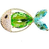 Small Fish CZ Brooch Pin for Women Rhinestone Cluster Colorful Crystal Cute Gold-Toned Animal Pet Brooches Lapel Pins Badge Dress Accessories Green Blue Crafts Holiday Christmas Jewelry