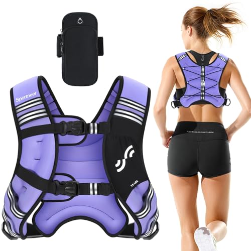 Sportneer Gewichtsweste mit reflektierenden Streifen für Gewichtheben, Laufen und Fitness 3,6 kg/ 5,4kg/ 6,8 kg/ 9kg/ 11kg, Brustgröße Verstellbar, Praktische T
