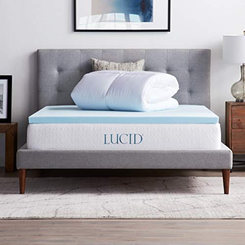 LUCID 4 Inch Down Alternative and Gel Memory Foam Mattress Topper