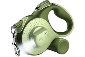 BEST DOG SUPPLIES FOR THE LOVE OF DOGS Best Dog Supplies 4-in-1 Anti Pull Retractable Dog Leash 26ft/8Meter Long with Flashlight and Poop Bag Dispenser for Medium Large Dogs - Green