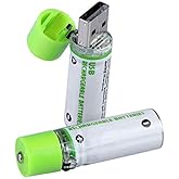GreenEarth USB Rechargeable AA Batteries | 1450 mAh | Quick Charge USB Charger | 500 Cycles Reusable | NiMH Double A 1.2v (2 Pack)