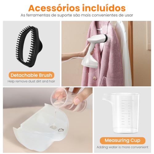 QFUN 127V Vaporizador de Roupas e Passadeira a Vapor Portátil 2 em 1 1200W – Aquece em 30s, Kit Viagem com Acessórios, Funciona como Ferro a Vapor Portátil