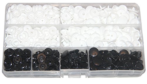 150 Sets KAM Snaps Storage Container White & Black Size 20 T5 Fasteners Punch Poppers Buttons for Cloth Diaper/Bibs/Unpaper Towels/Nappies/Buttons/Mama Pads