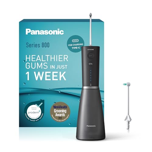 Panasonic Series 800 Ultrasonic Irrigateur EW-DJ86-K503, Hydropulseur Dentaire, Jet dentaire, 200ml, 1 Buse Orthodontique & Ultrasonique, 5 Réglages de Pression, Accesoire de Voyage, USB-C, Noir