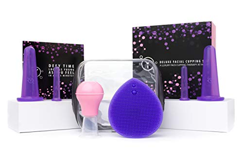 Facial Cupping Set (7Pcs) - Face, Eye and Lips Cupping Massage Kit with Silicone Cleansing Brush - Works with Fine Lines & Wrinkles - Helps with Instant Ageless Skin and Improved Collagen