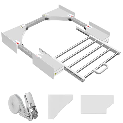 NIUXX Zwischenbaurahmen mit Wäscheleine, verbindung waschmaschine trockner, Verbindungsrahmen Zwischenbausatz mit ausziehbarer Handtuchhalter, Einstellbare Größe（53-68cm）weiß thumbnail 1